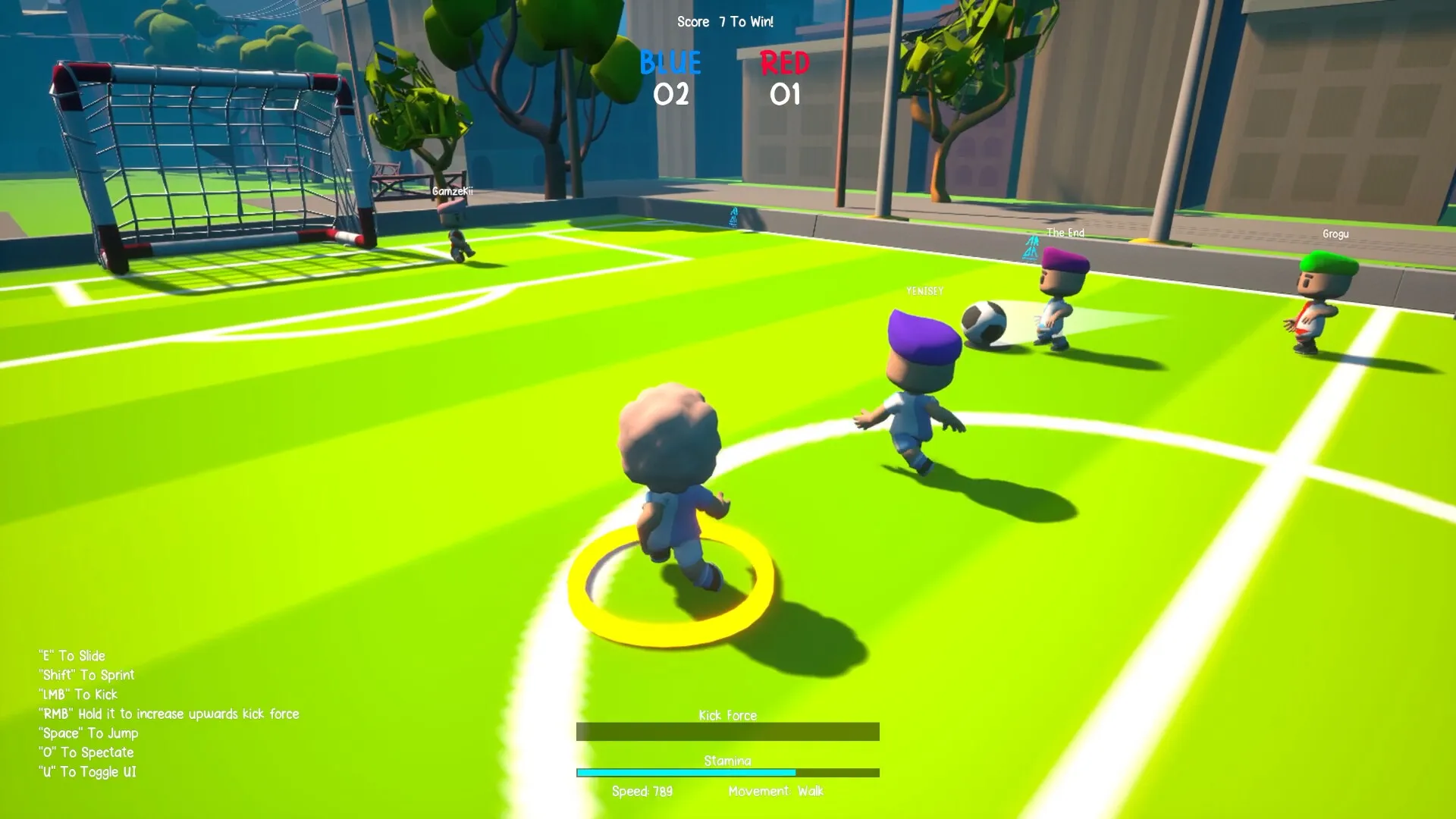Ball Slickers player executing a slide tackle to steal the ball