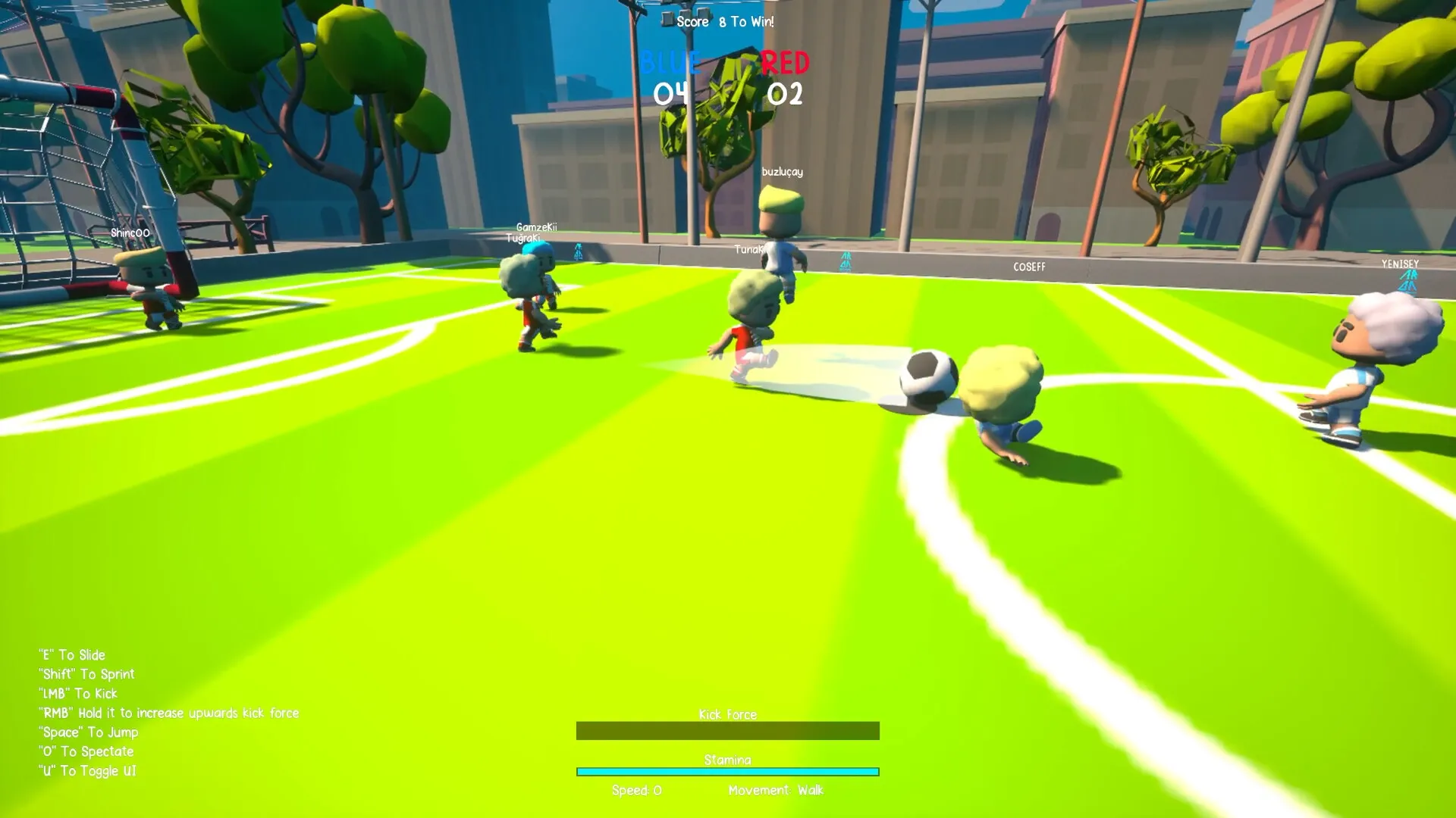 Ball Slickers multiplayer chaos with multiple players around the ball