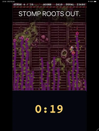 InvaWeederX player slashing through wave of invading weeds with pixel effects
