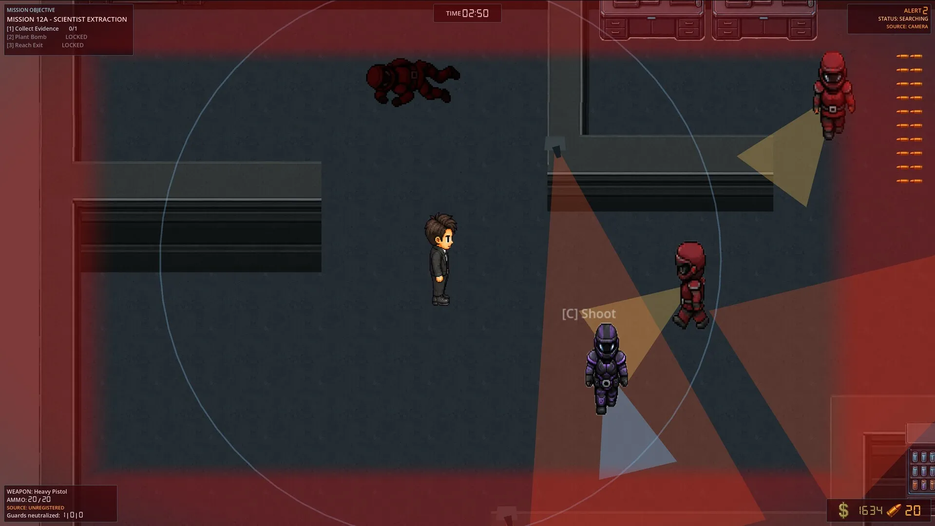 Oleander-X stealth action with guard patrol patterns visible