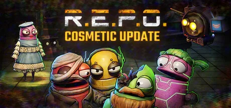 R.E.P.O. co-op horror game cover art with robots and monsters