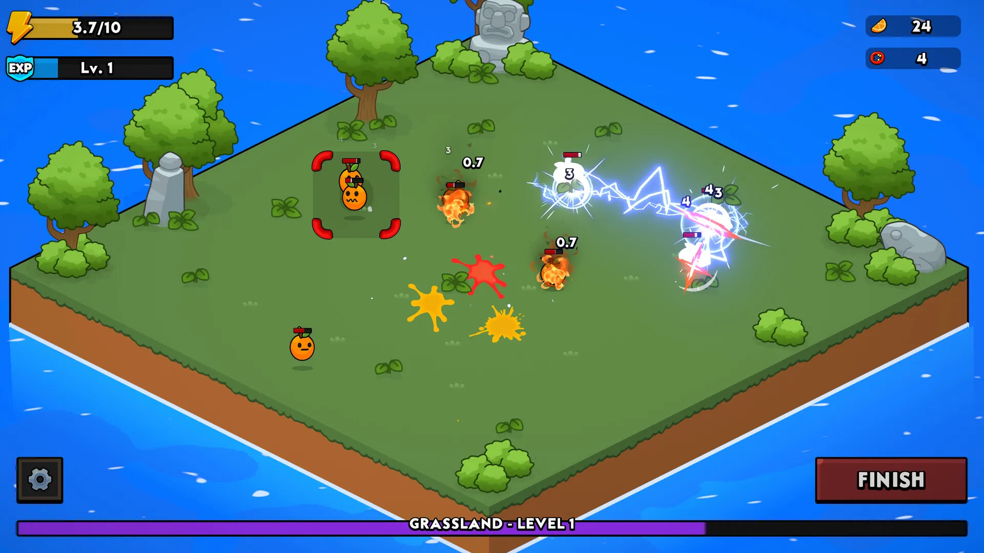 Slice the Crops! gameplay showing waves of mutant crops