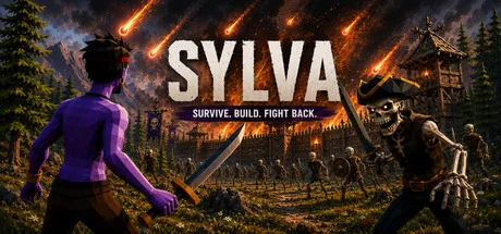 SYLVA Steam header showcasing survival gameplay on a tropical island