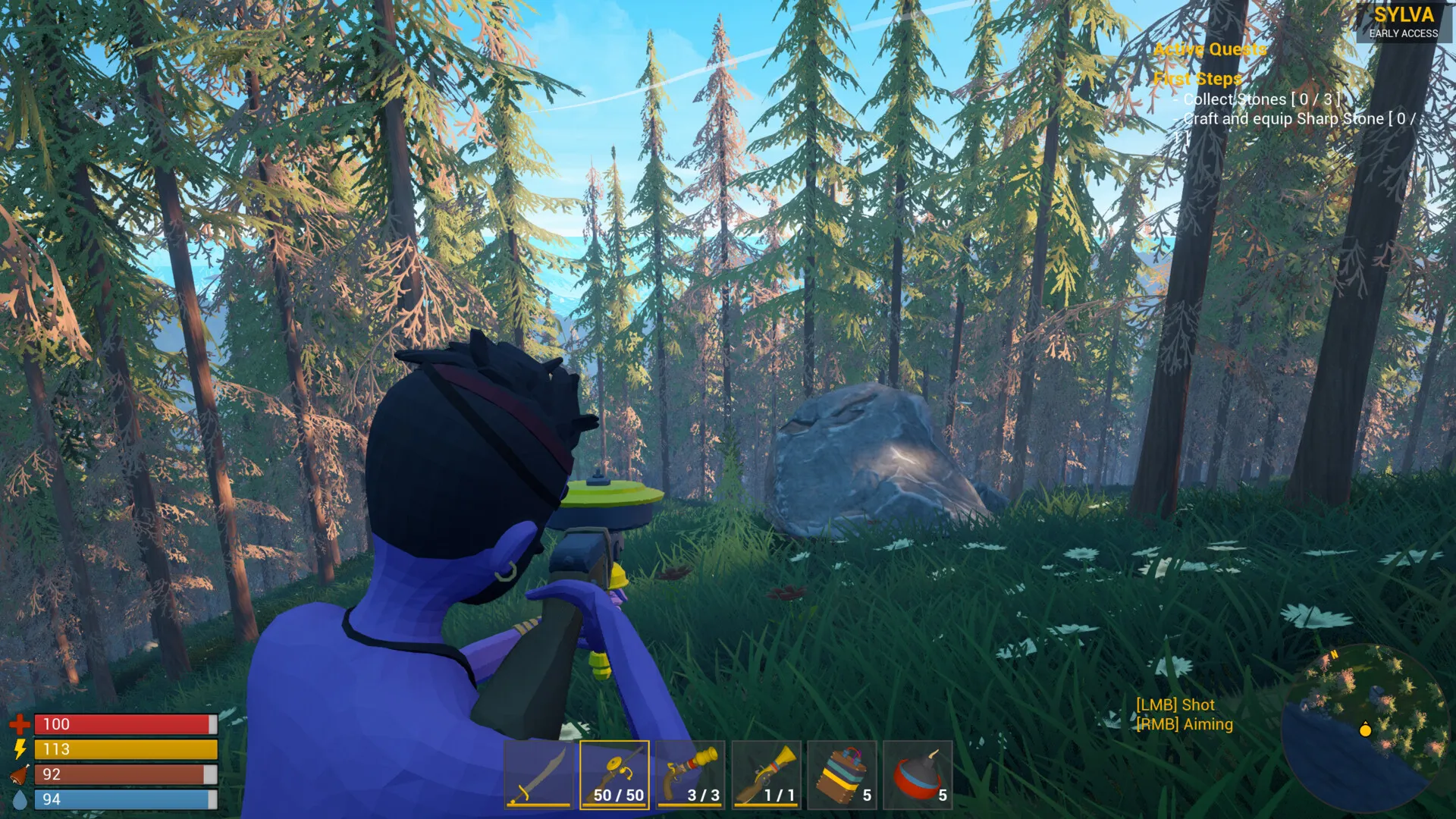 SYLVA player character exploring a tropical deserted island