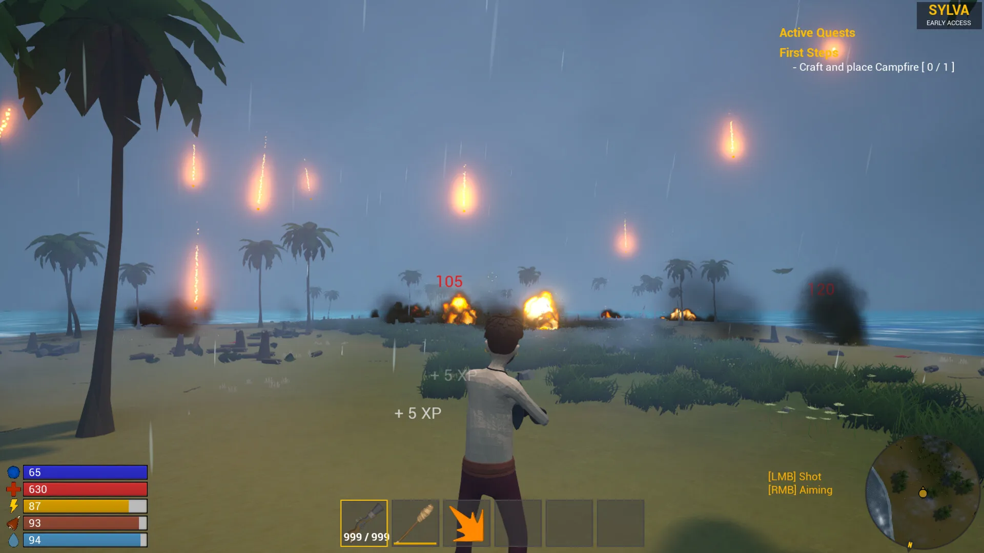 SYLVA night time survival with torches lighting the base
