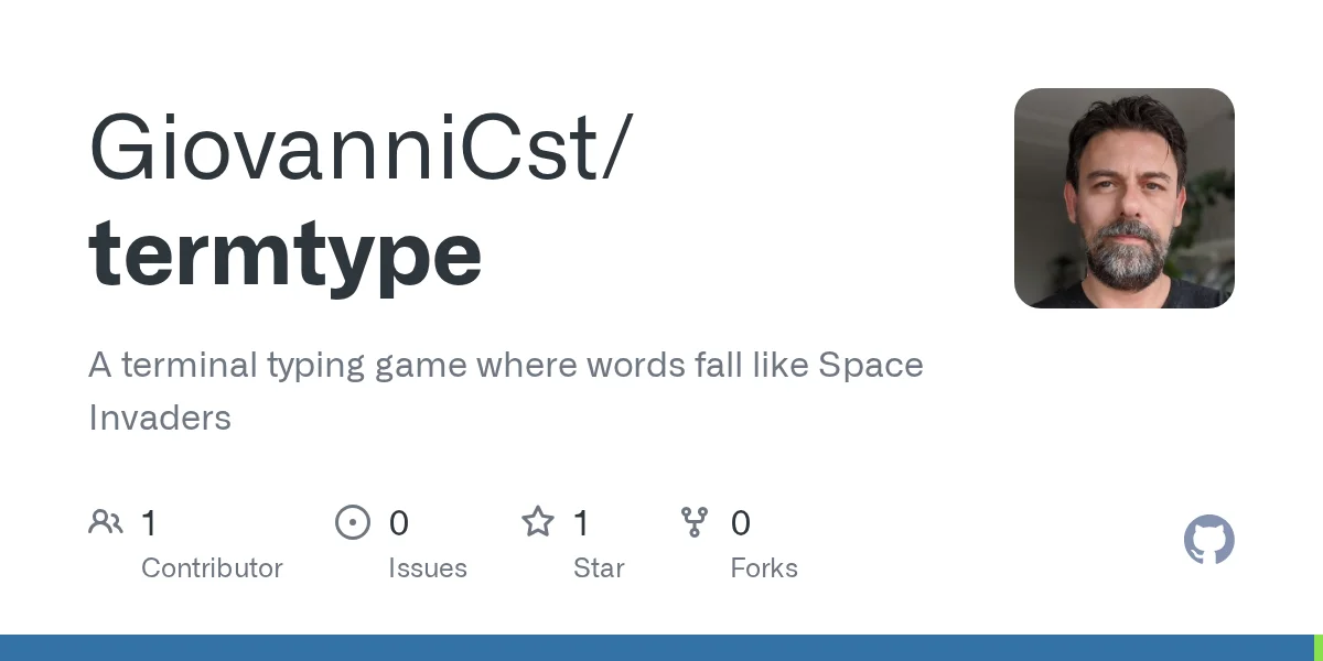 termtype title banner with pixel-art water and falling word theme