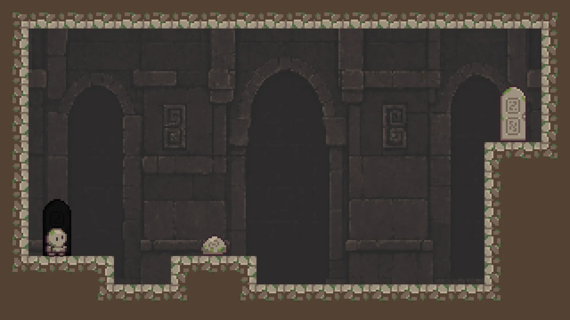 Where Stones Sleep puzzle gameplay showing a single-screen level layout